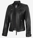 Womens Petite Black Quilted Biker Style Leather Jacket