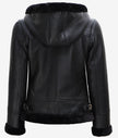 Womens Black Leather Aviator Jacket With Hood