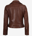 Asymmetrische Cognac-Lederjacke für Damen – Gürtel in der Taille 
