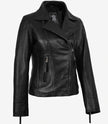 Ramsey Damen Asymmetrische schwarze Lederjacke im Biker-Stil