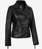 Ramsey Damen Asymmetrische schwarze Lederjacke im Biker-Stil