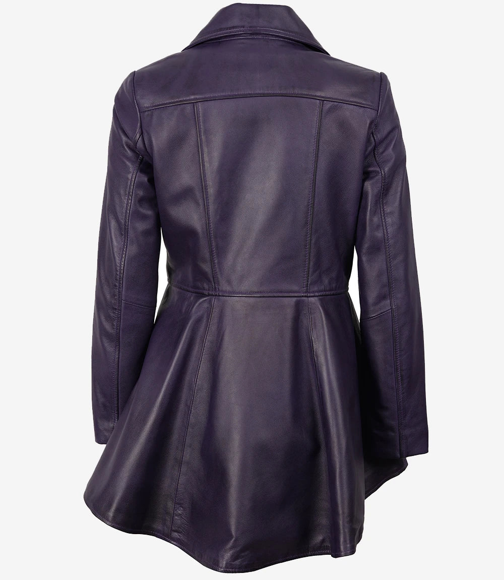 Asymmetrische lilafarbene Lederjacke mit Schößchen für Damen