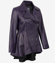 Asymmetrische lilafarbene Lederjacke mit Schößchen für Damen