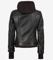 Damen-Bomberlederjacke im Used-Look in Braun mit abnehmbarer Kapuze