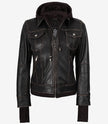 Damen-Bomberlederjacke im Used-Look in Braun mit abnehmbarer Kapuze