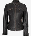 Gesteppte, abgenutzte Damenjacke aus echtem Lammleder in Braun im Biker-Stil