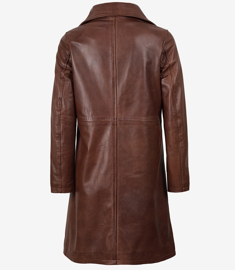 Langer Cognac-Leder-Automantel für Damen