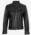 Womens Petite Black Quilted Biker Style Leather Jacket