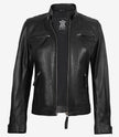 Womens Petite Black Quilted Biker Style Leather Jacket