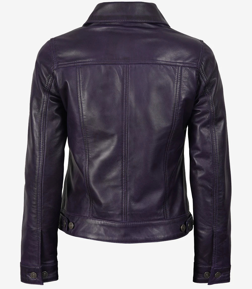 Lila Trucker-Lederjacke für Damen