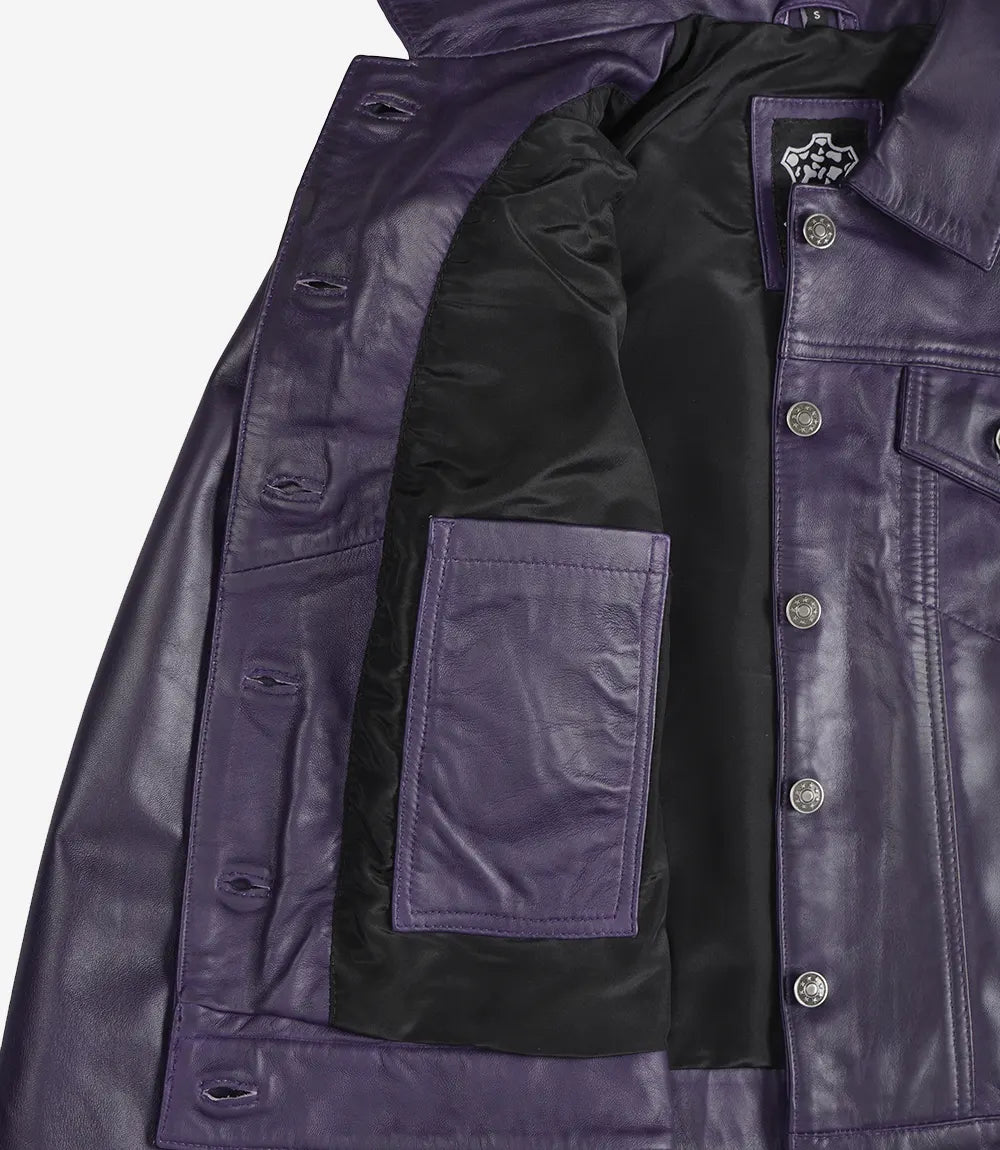 Lila Trucker-Lederjacke für Damen