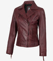 Burgunderrote Damenjacke im Biker-Stil aus echtem Lammleder