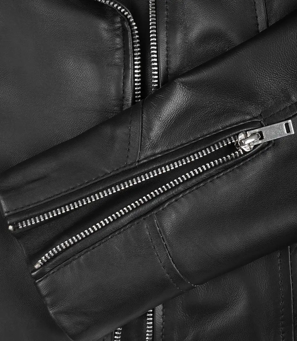 Rita Damen Asymmetrische schwarze Lederjacke im Biker-Stil