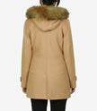 Women's Camel Brown Hooded Shearling Wool Duffle Coat