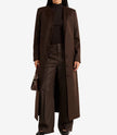 Rosario Womens Collarless Chocolate Brown Wool Trench Coat