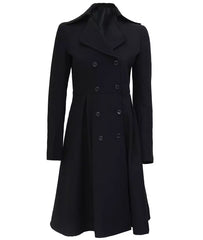 Womens Black Double Breasted Wool Coat