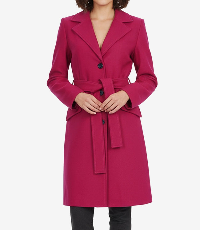 Kristi Women's Pink Notch Lapel Wool Wrap Coat