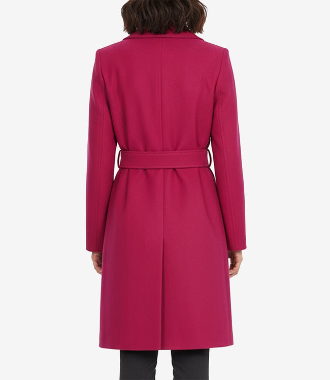 Kristi Women's Pink Notch Lapel Wool Wrap Coat