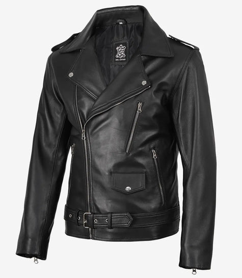 Men's Black Asymmetrical Leather Jacket – Motorcycle Style