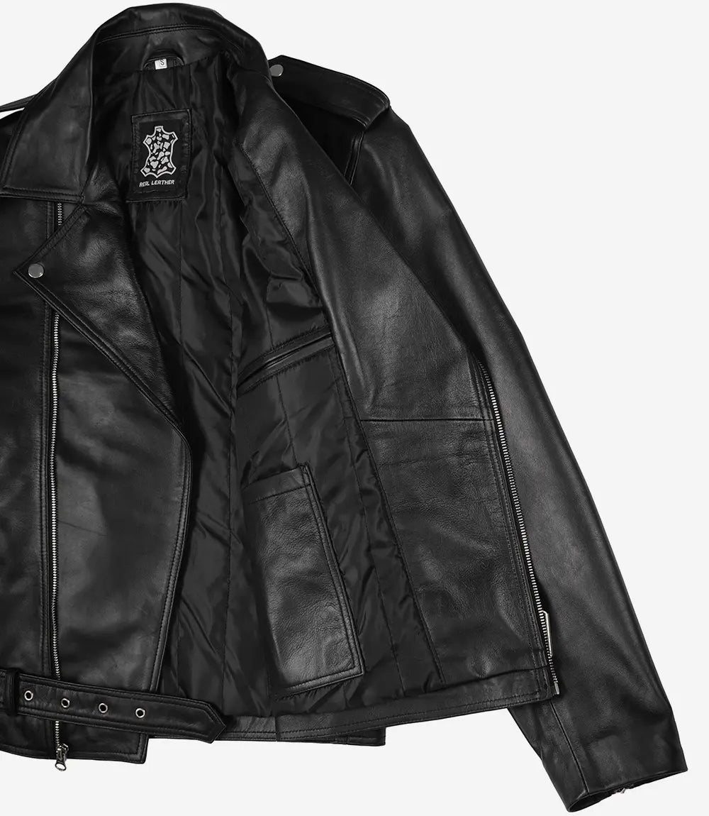 Schwarze asymmetrische Lederjacke für Herren – Motorrad-Stil