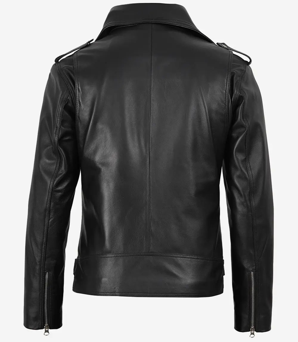 Schwarze asymmetrische Lederjacke für Herren – Motorrad-Stil