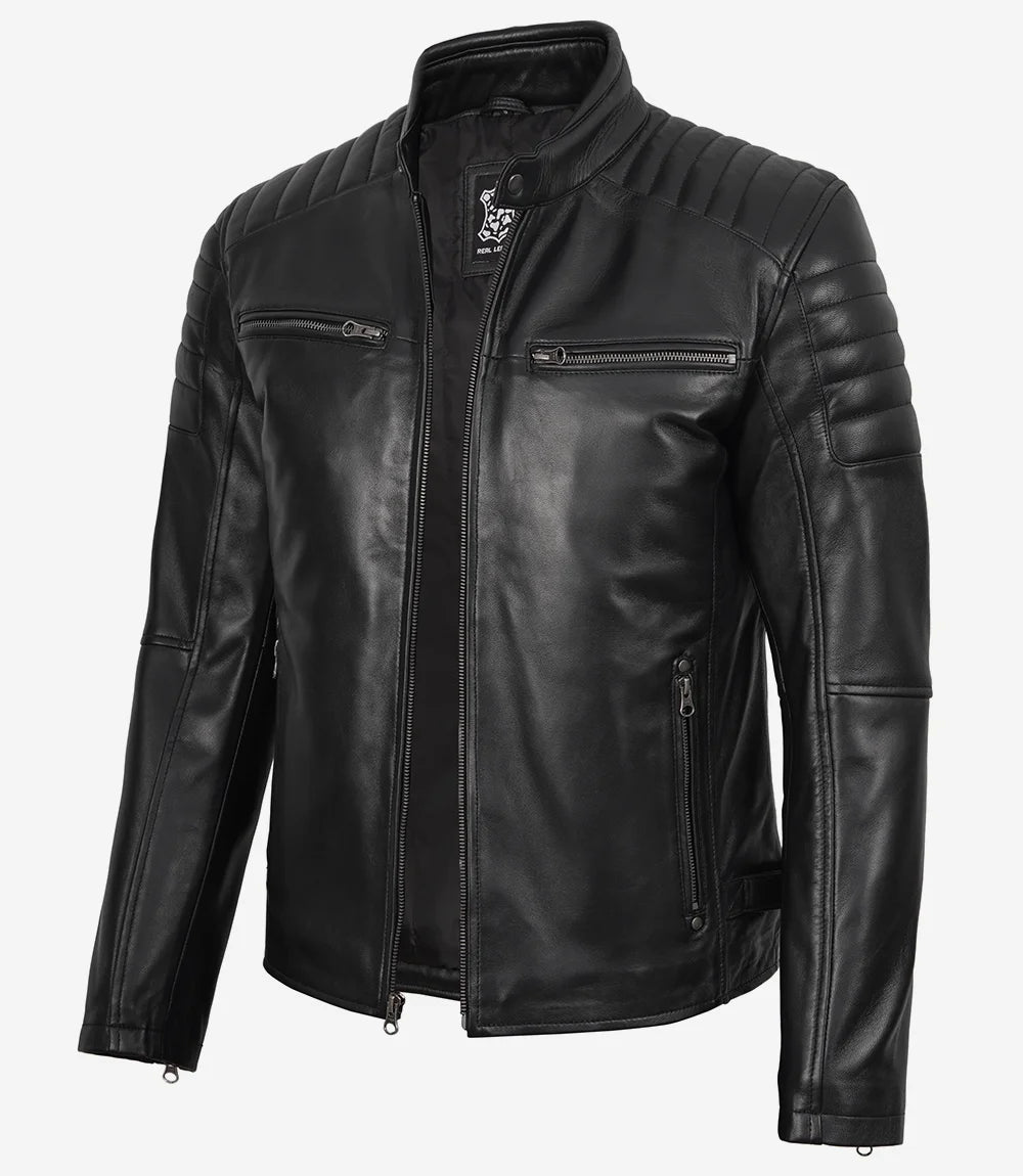 Schwarze Lederjacke im Biker-Stil für Herren