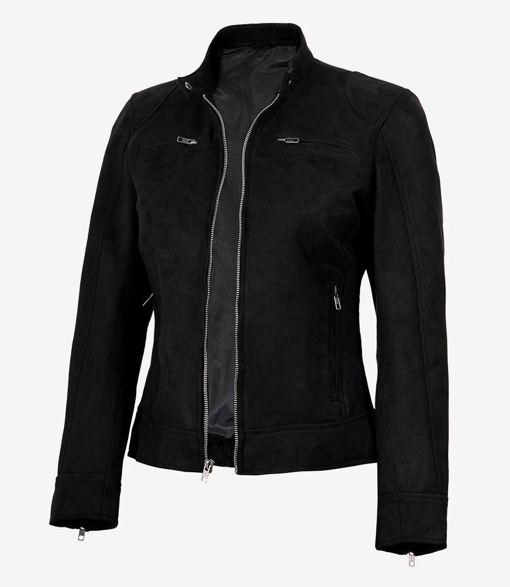 Women's Black Faux Suede Biker Style Jacket