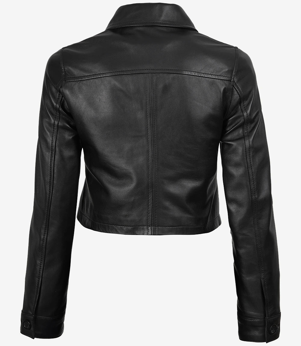 Kurze schwarze Lederjacke für Damen