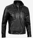 Moffit Black Leather Moto Jacket For Men