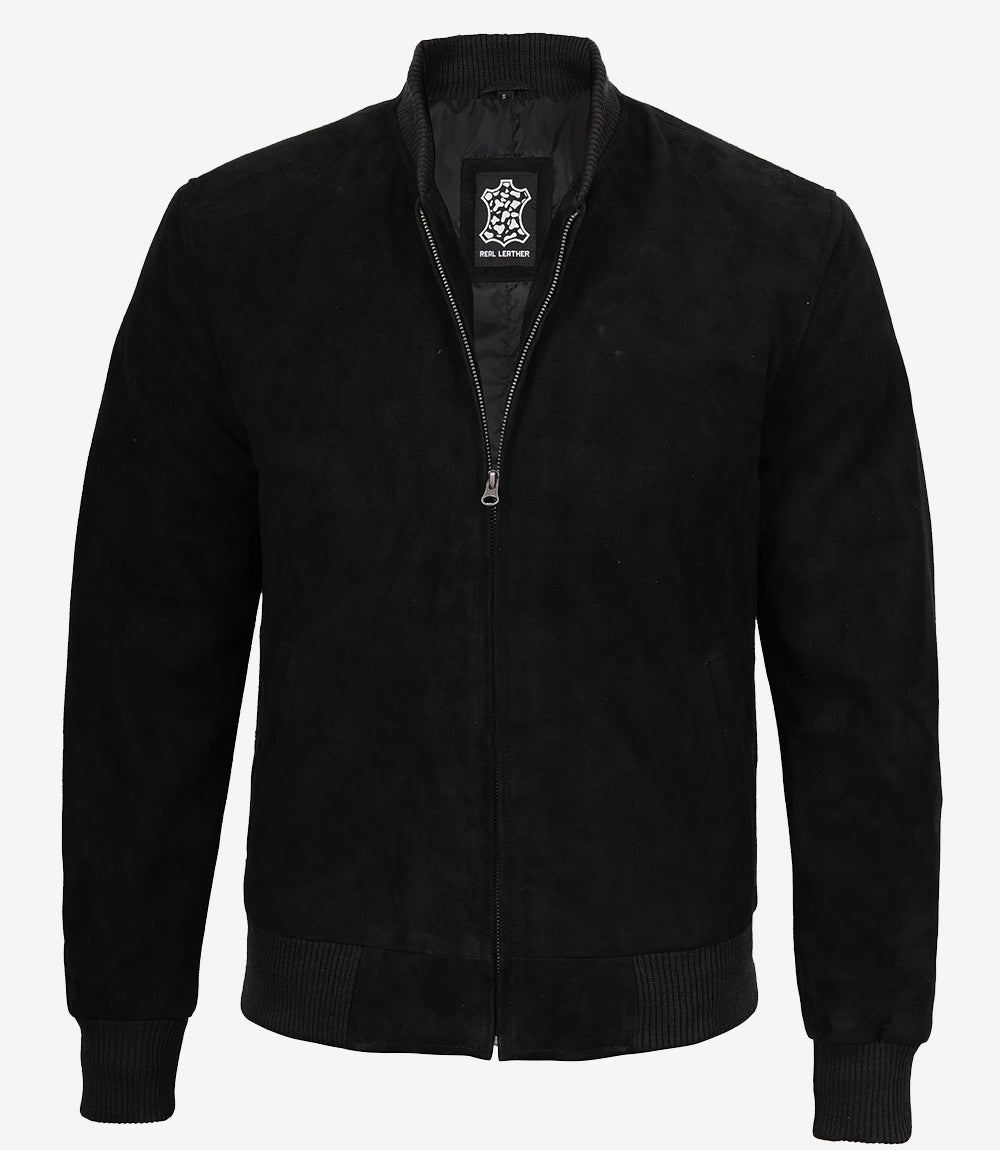 Schwarze Premium-Bomberjacke aus Wildleder für Herren