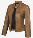 Amy Womens Camel Brown Biker Style Leather Jacket