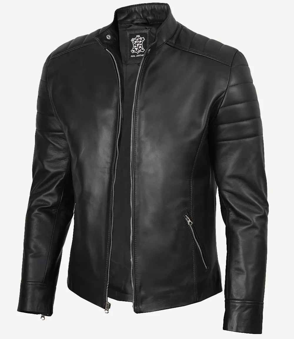 Schwarze Herrenjacke aus Lammleder im Bikerstil