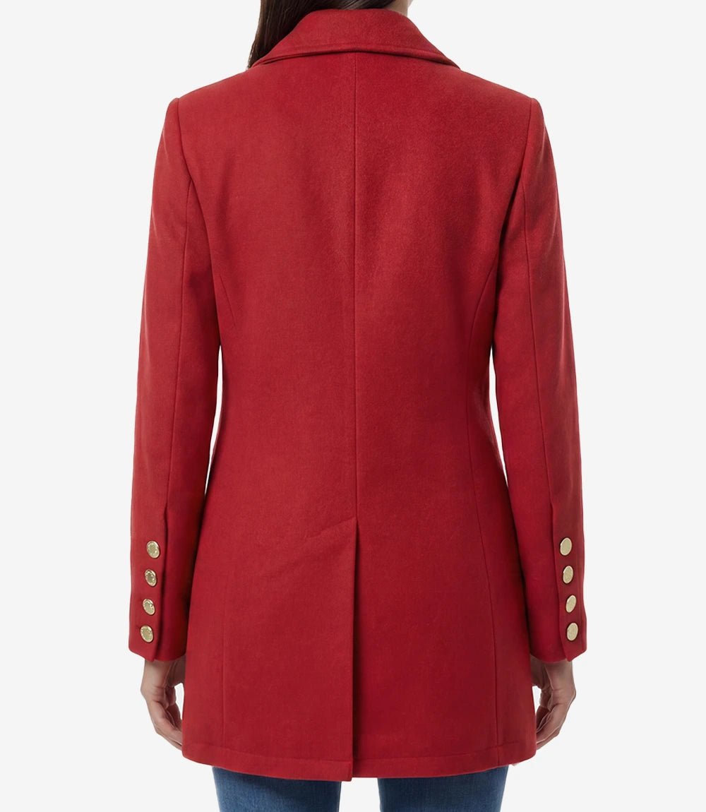 Women's Red Double-Breasted Wool Blazer – Peak Lapel