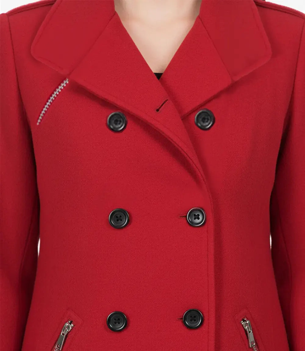 Womens Double Breasted Red Wool Peacoat