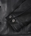 Schwarze Trucker-Jacke aus Leder für Herren mit vier Taschen