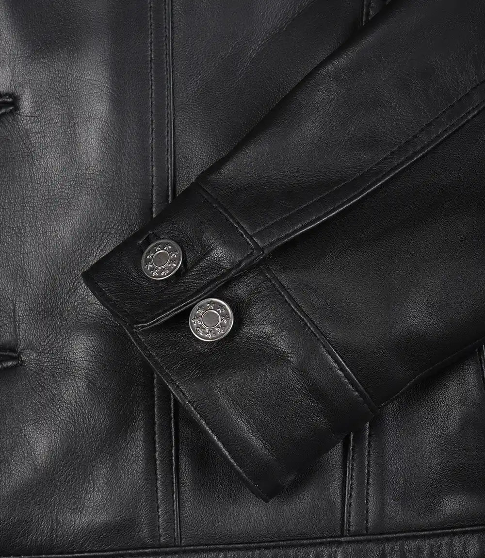 Schwarze Trucker-Jacke aus Leder für Herren mit vier Taschen