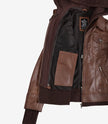 Tralee Women's Cognac Wax Bomber Leather Jacket With Removable Hood