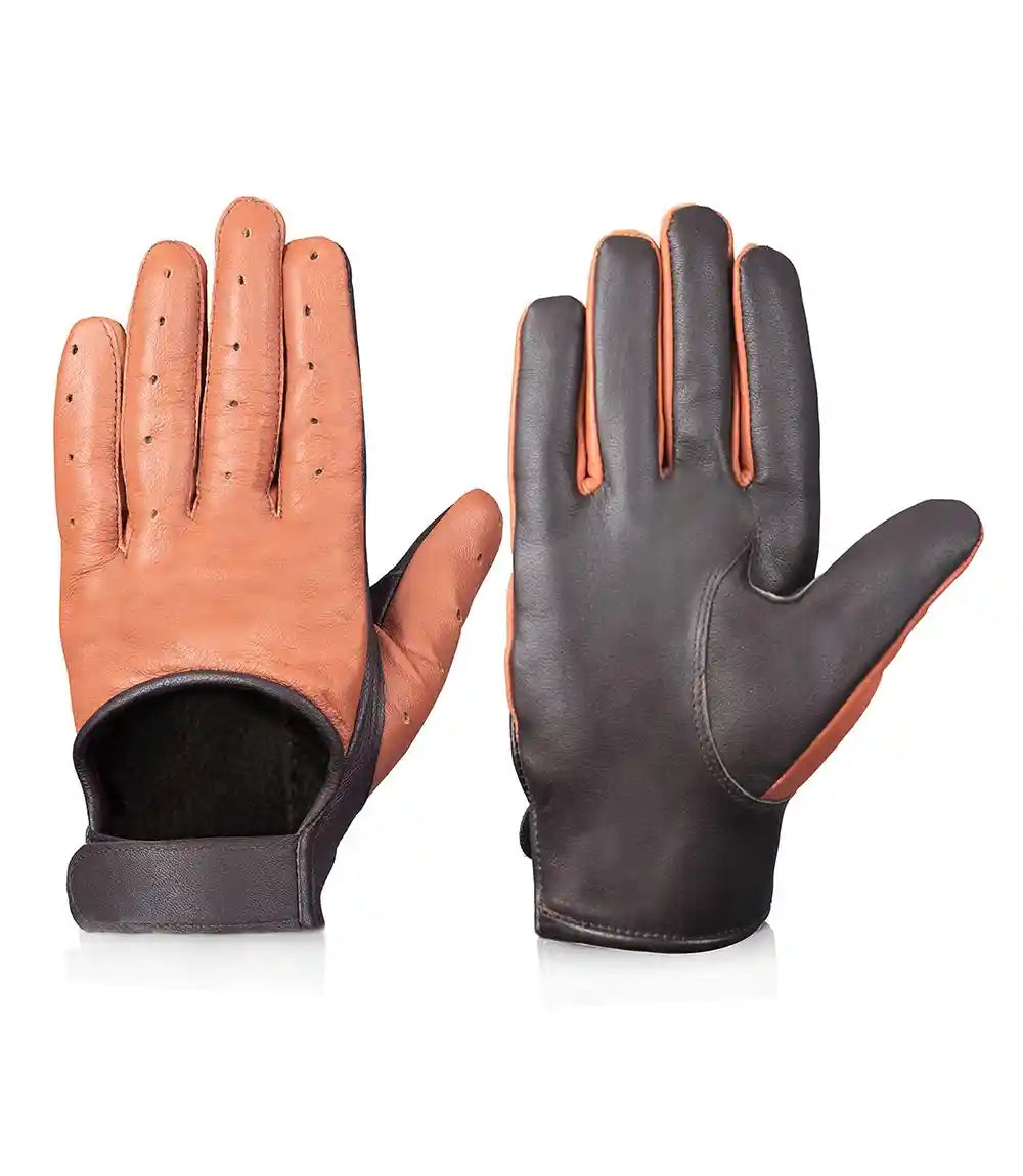 Mens Cognac and Brown Leather Gloves