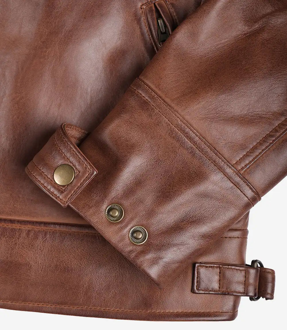Cognacbraune gesteppte Lederjacke im Biker-Stil für Herren