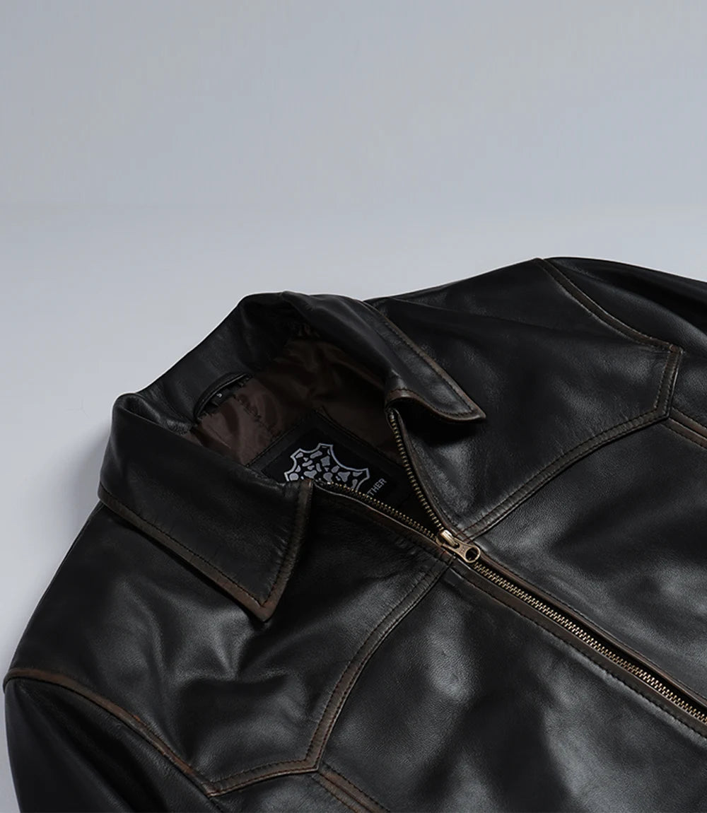 Schwarze Lederjacke im Biker-Stil für Herren