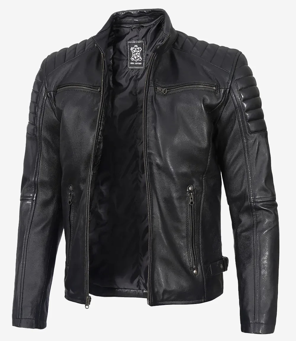 Schwarze Lederjacke im Biker-Stil für Herren