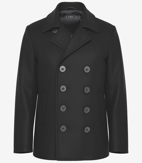Gossett Men’s Black Double Breasted Wool Peacoat – Stylish Winter Coat