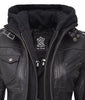 Womens Petite Black Hooded Bomber Leather Jacket