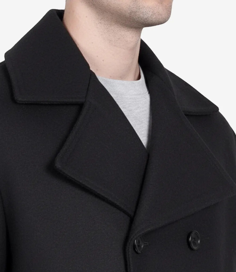 Kenney Men's Double-Breasted Black Wool Coat – Premium Quality