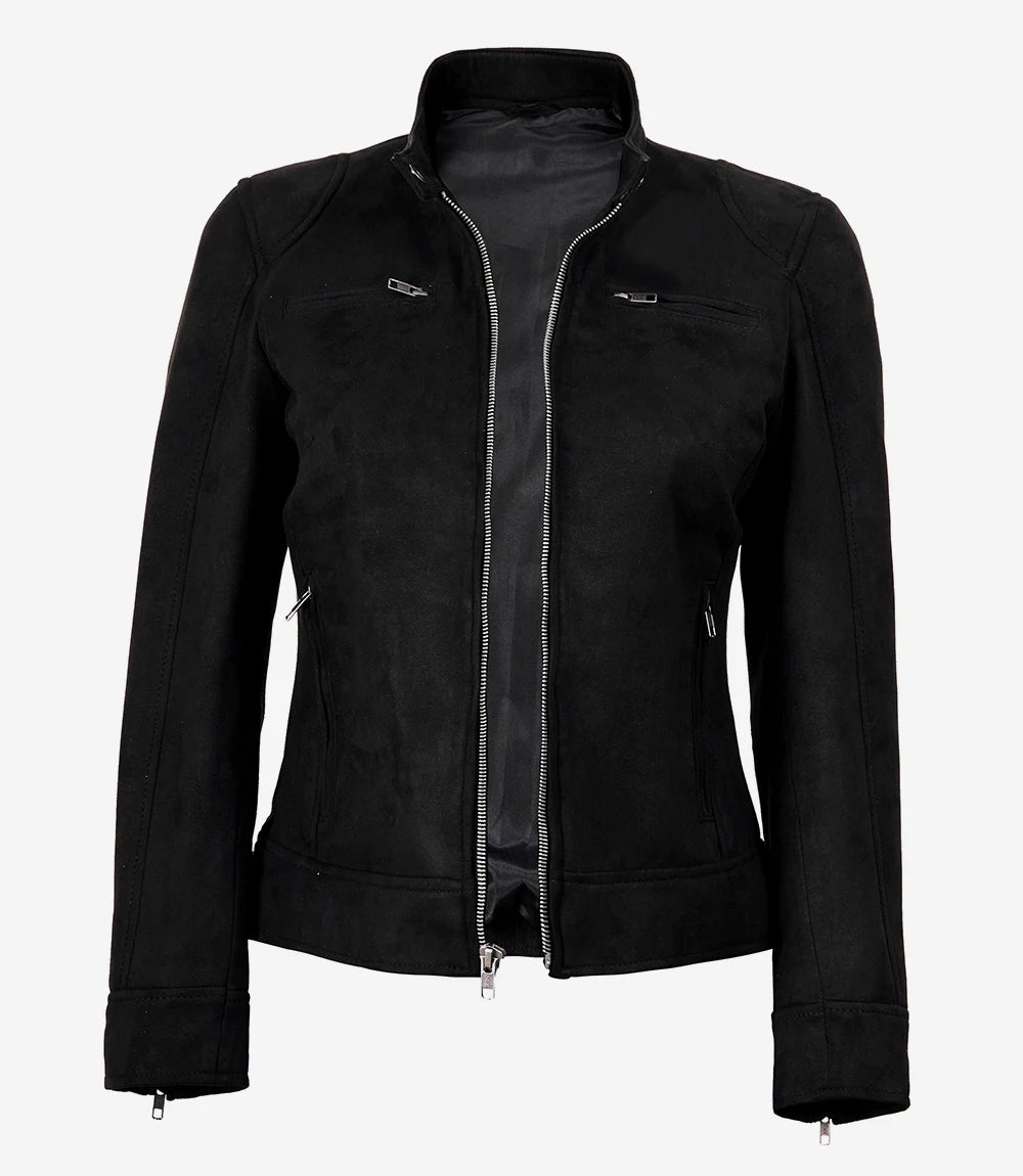 Women's Black Faux Suede Biker Style Jacket