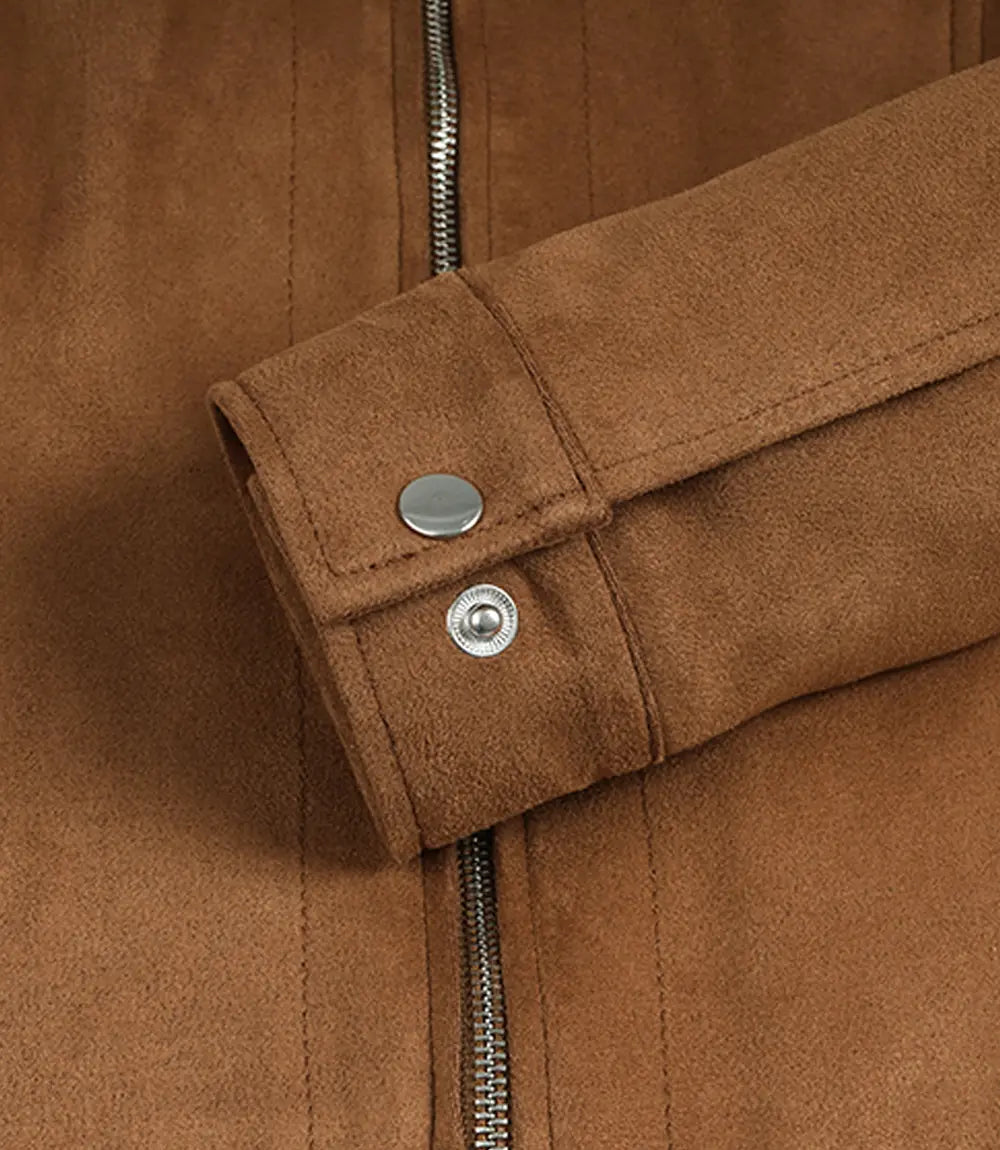 Womens Shirt Collar Light Brown Faux Suede Jacket