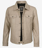 Beige Truckerjacke aus echtem Lammleder für Herren