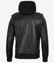 Schwarze Bomberjacke aus Leder für Herren mit abnehmbarer Kapuze