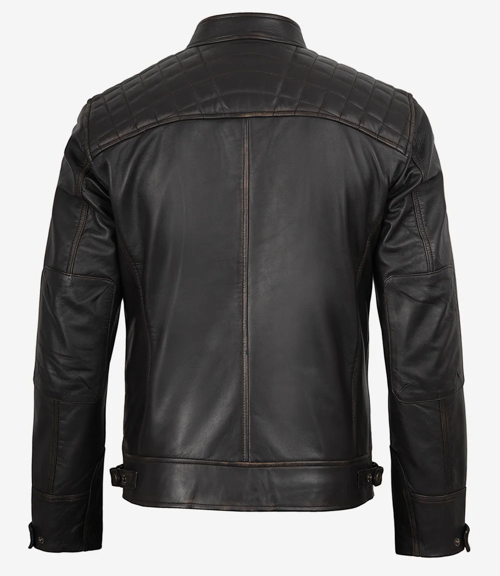 Große Herrenjacke aus braunem Leder im Used-Look im Biker-Stil – gesteppte Schultern