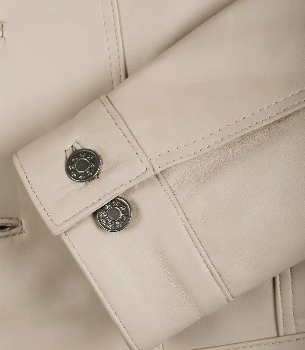 Beige Truckerjacke aus echtem Lammleder für Herren
